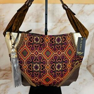 Sharif Melange Needlepoint Tapestry & Leather Hobo Bag, NWT